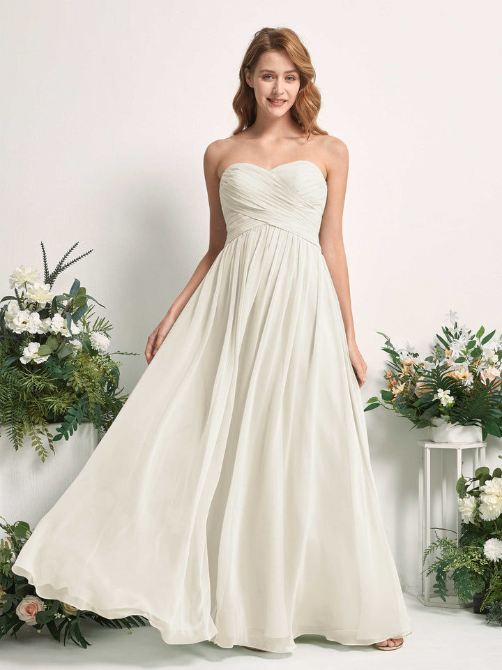 Bridesmaid Dress A-line Chiffon Sweetheart Full Length Sleeveless Wedding Party Dress - Ivory (81226926)