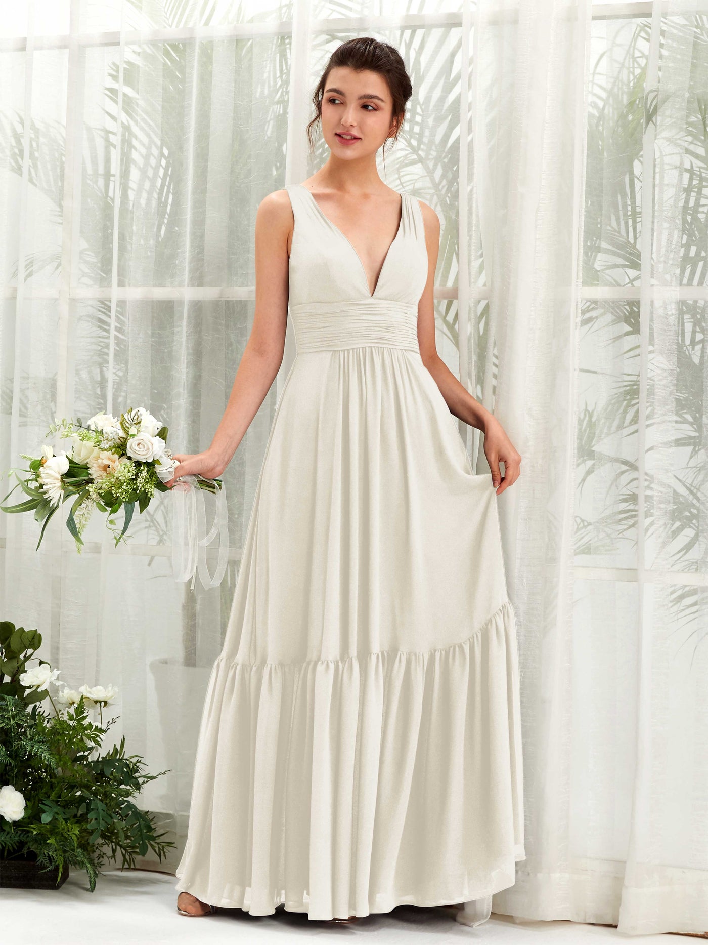 A-line Maternity Straps Sleeveless Chiffon Bridesmaid Dress - Ivory (80223726)#color_ivory