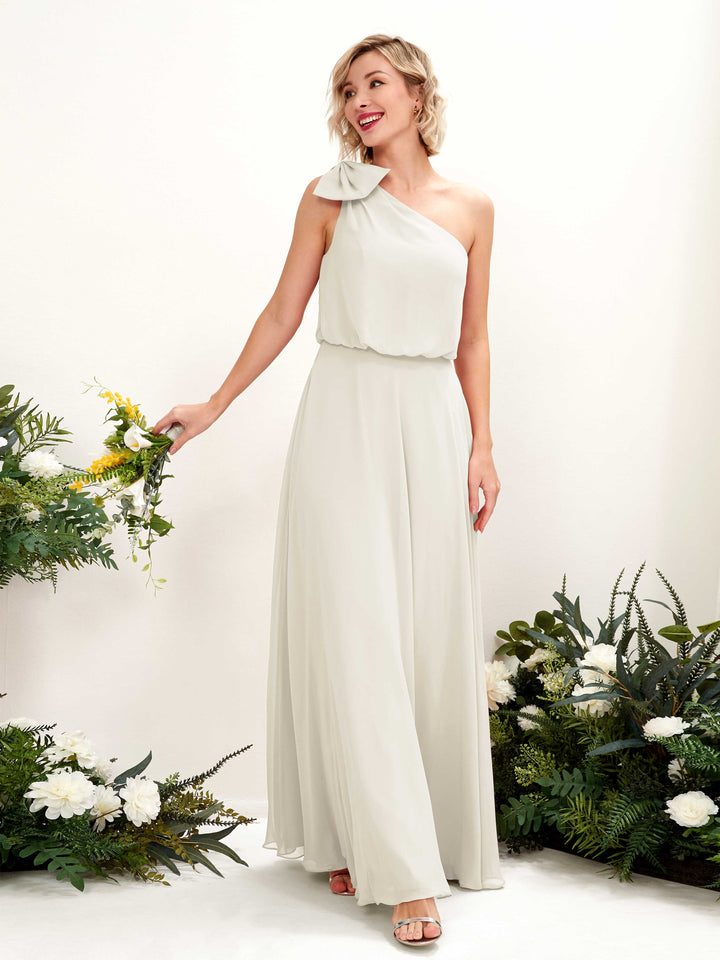 A-line One Shoulder Sleeveless Chiffon Bridesmaid Dress - Ivory (81225526)