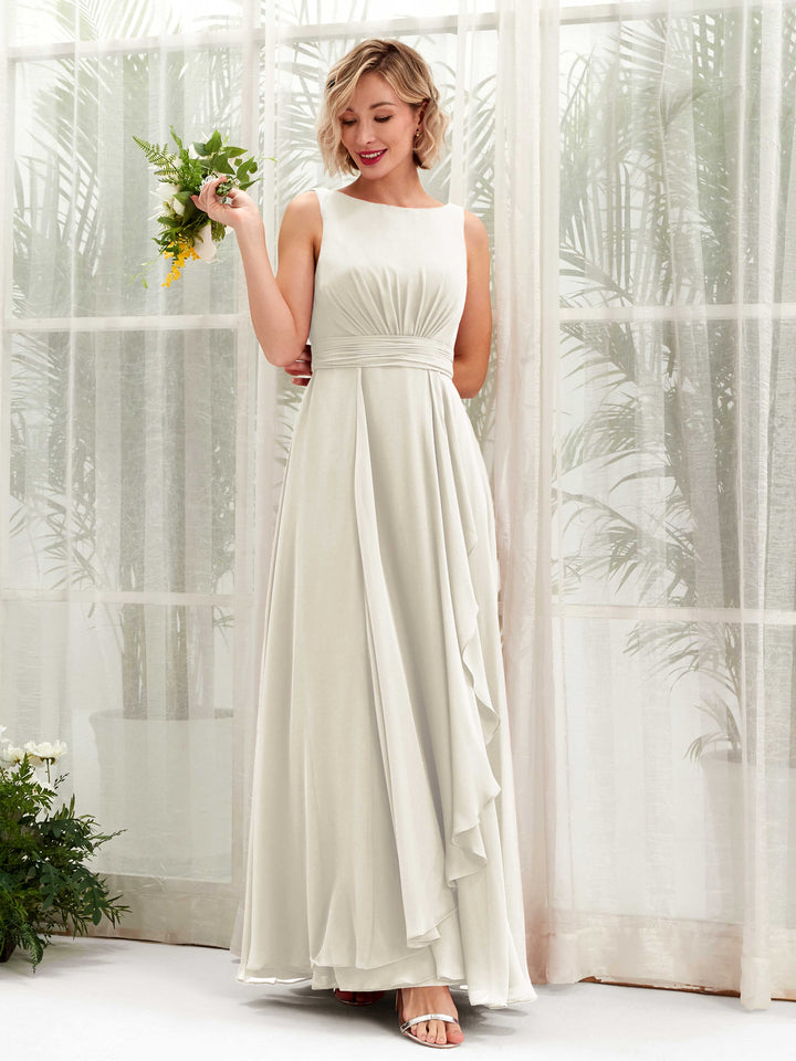 A-line Bateau Sleeveless Chiffon Bridesmaid Dress - Ivory (81225826)