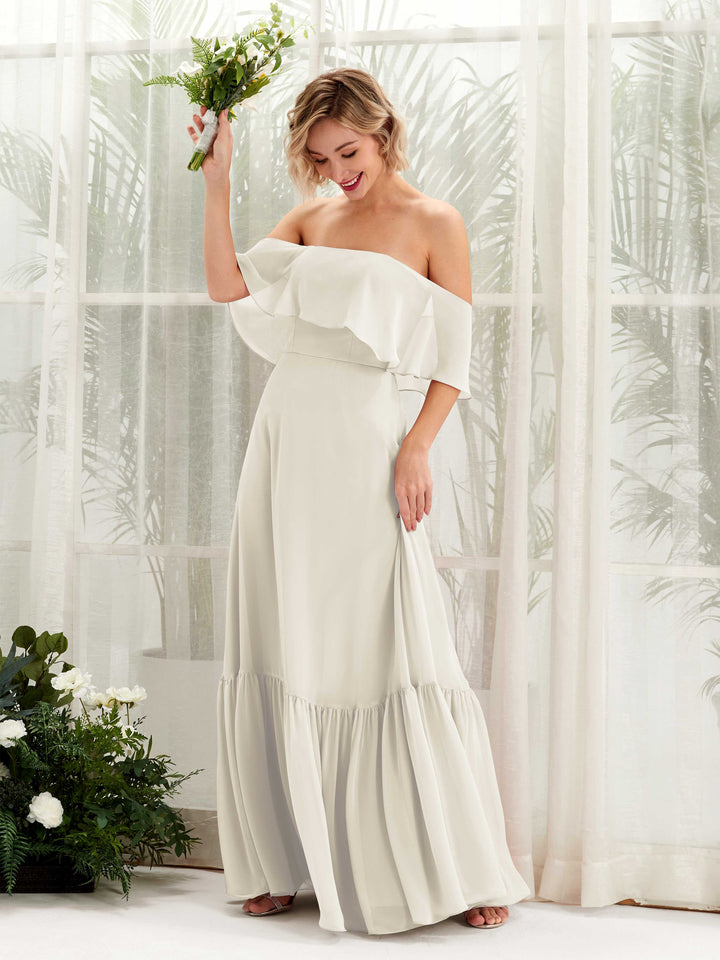 A-line Off Shoulder Chiffon Bridesmaid Dress - Ivory (81224526)