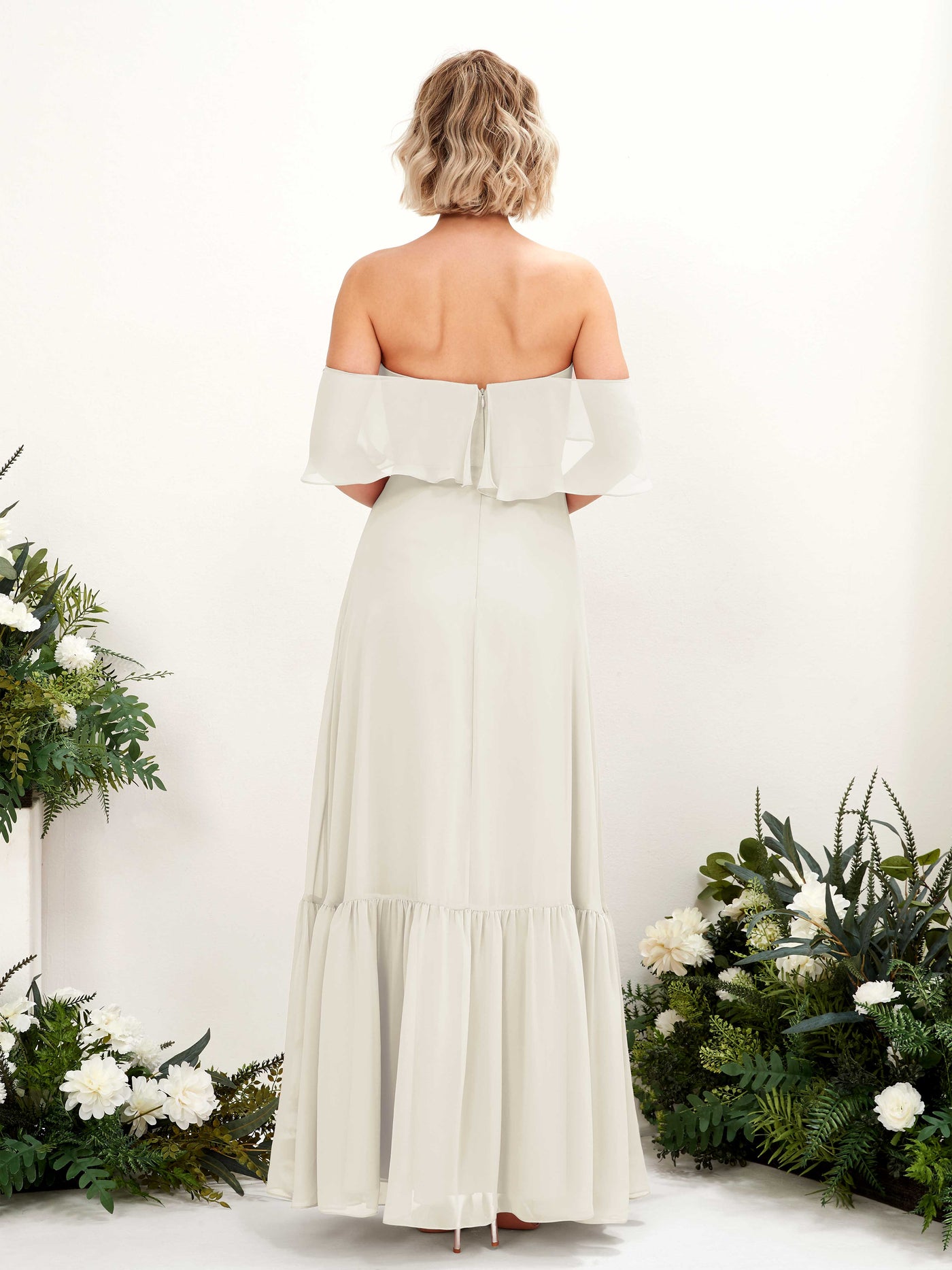 Carlyna Joie A-Line Ivory Bridesmaid Dress Maxi Sleeveless Off the Shoulder Dress #color_ivory