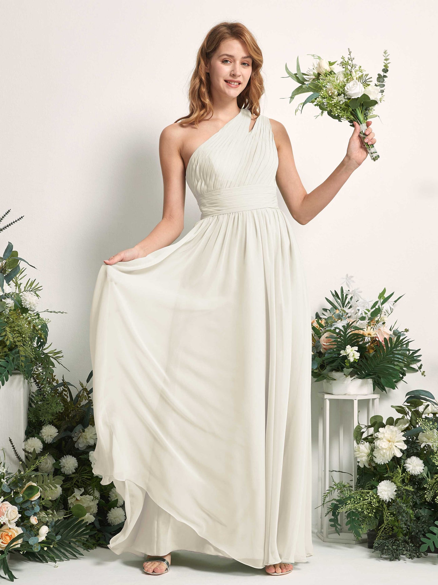 Carlyna Evelyn A-Line Ivory Bridesmaid Dress Maxi Sleeveless One Shoulder Dress #color_ivory