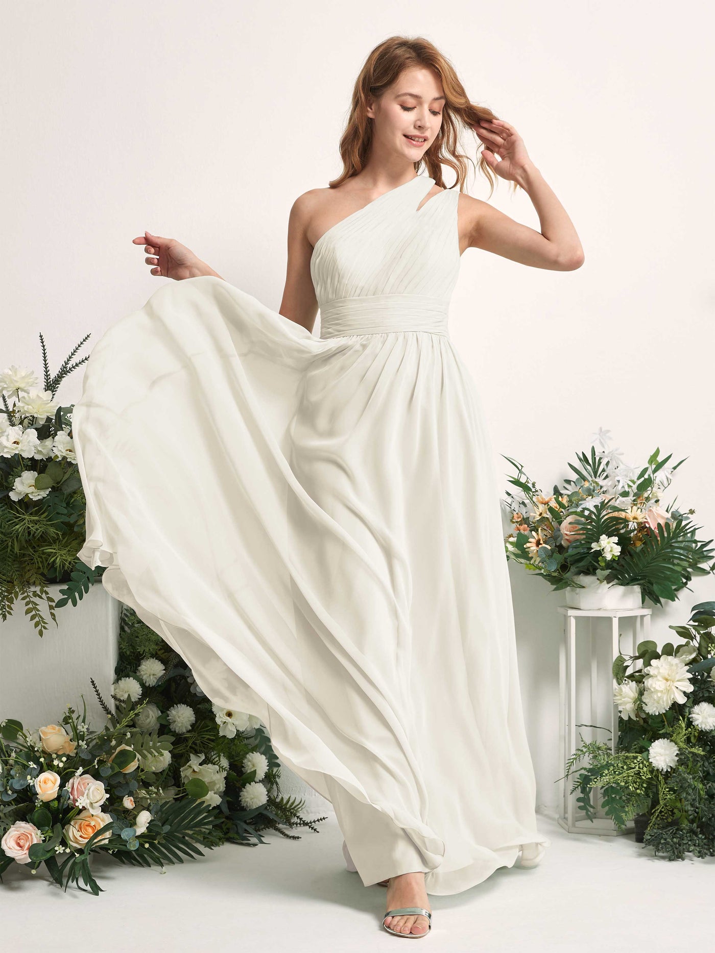 Carlyna Evelyn A-Line Ivory Bridesmaid Dress Maxi Sleeveless One Shoulder Dress #color_ivory