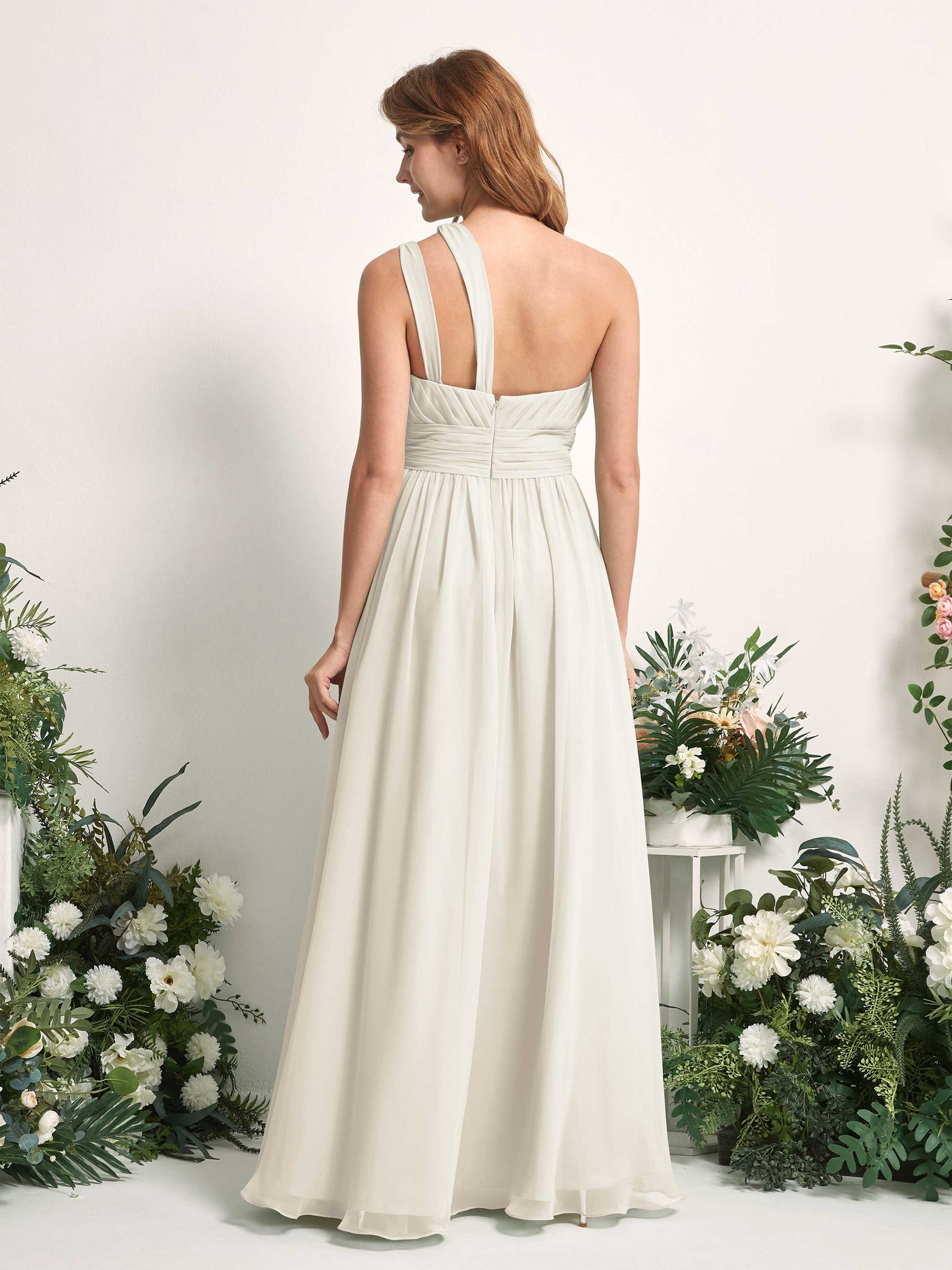 Carlyna Evelyn A-Line Ivory Bridesmaid Dress Maxi Sleeveless One Shoulder Dress #color_ivory