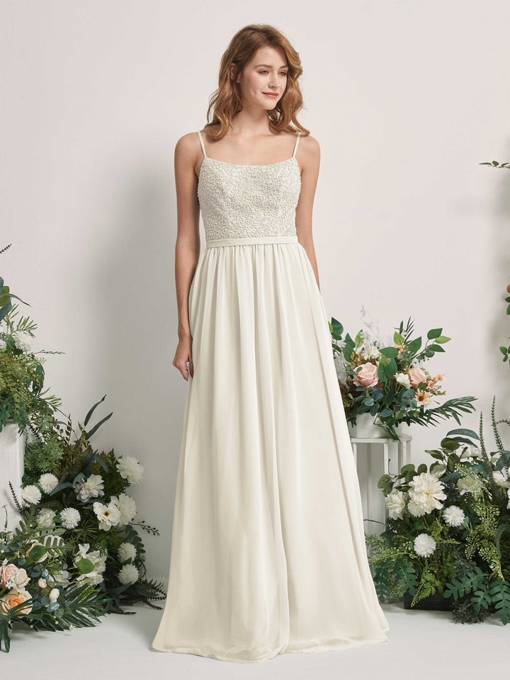 Ivory Bridesmaid Dresses A-line Open back Spaghetti-straps Sleeveless Dresses (83220126)