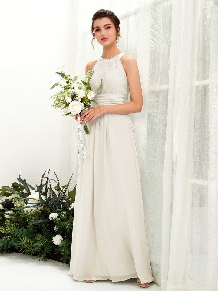 A-line Round Sleeveless Chiffon Bridesmaid Dress - Ivory (81221526)