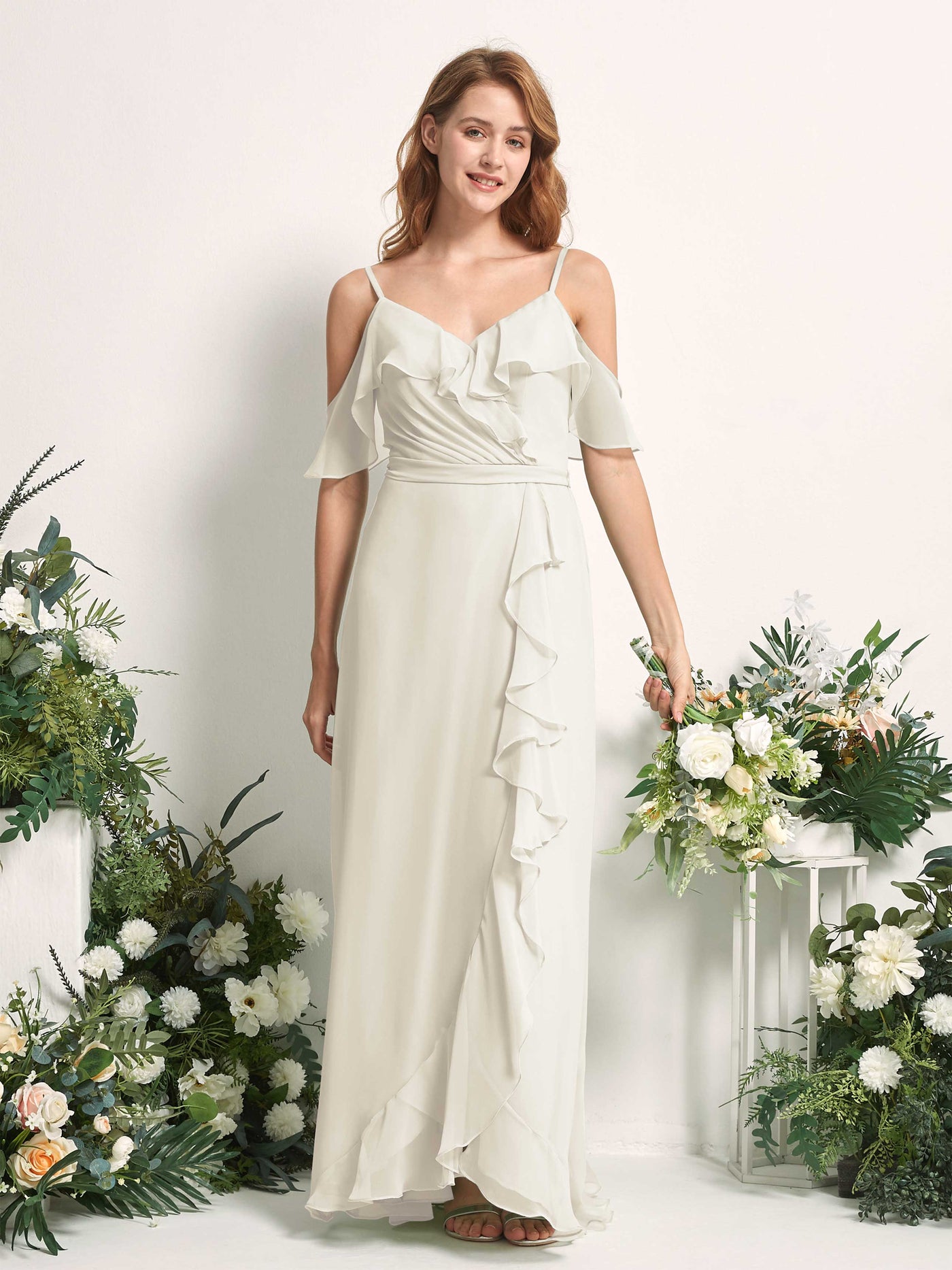 Carlyna Yvette A-Line Ivory Bridesmaid Dress Maxi Sleeveless V-Neck Dress #color_ivory