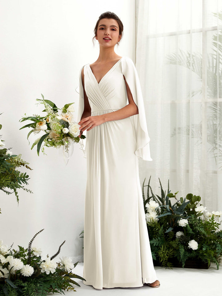 A-line V-neck Chiffon Bridesmaid Dress - Ivory (80220126)