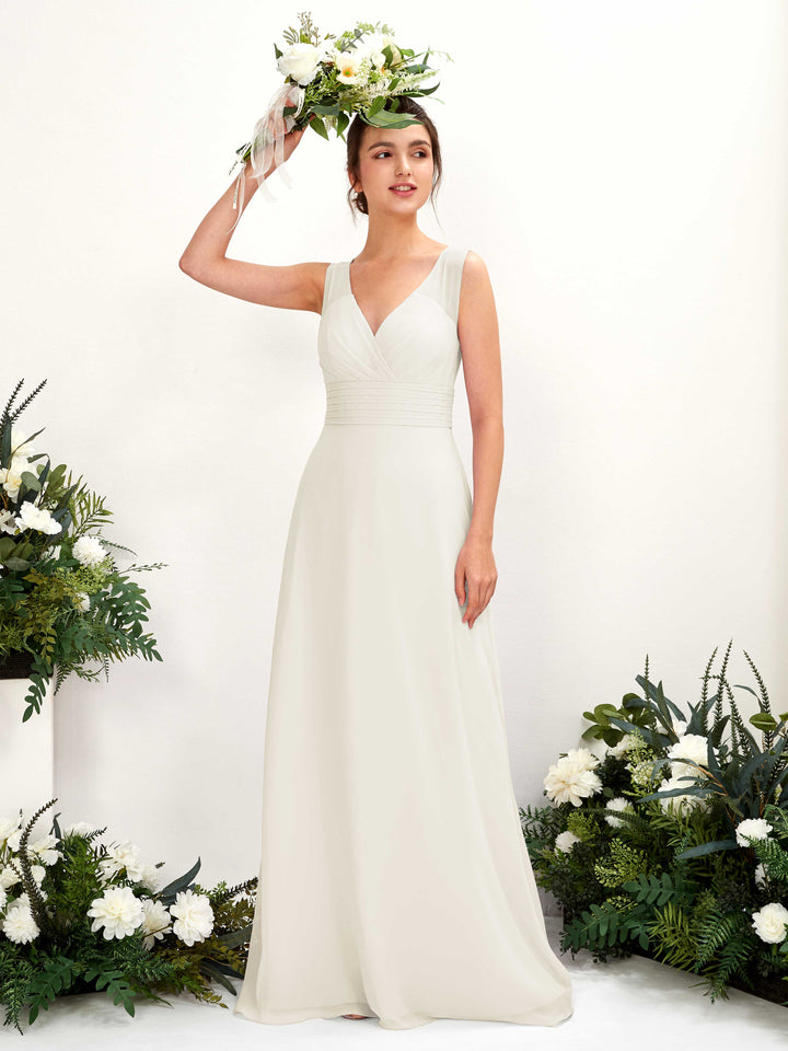 A-line V-neck Sleeveless Chiffon Bridesmaid Dress - Ivory (81220926)