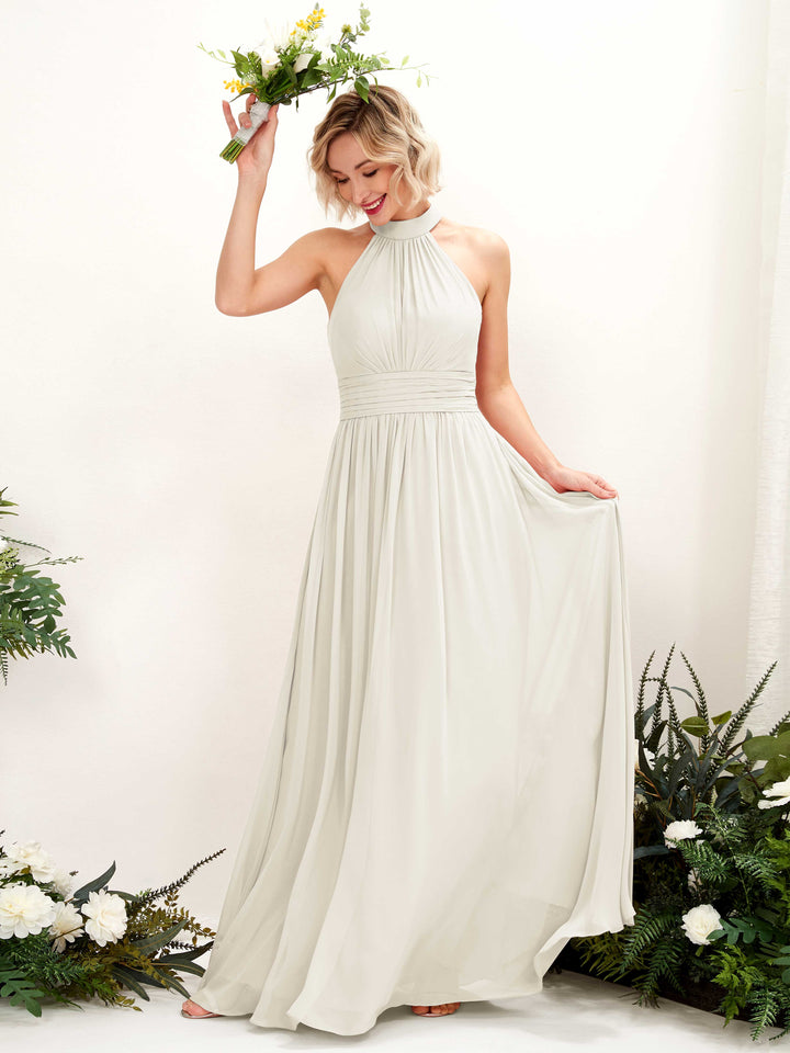 Ball Gown Halter Sleeveless Chiffon Bridesmaid Dress - Ivory (81225326)