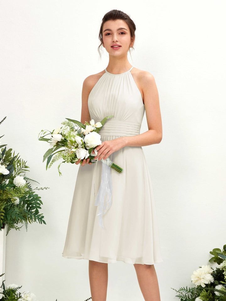 Halter Sleeveless Chiffon Bridesmaid Dress - Ivory (81220126)