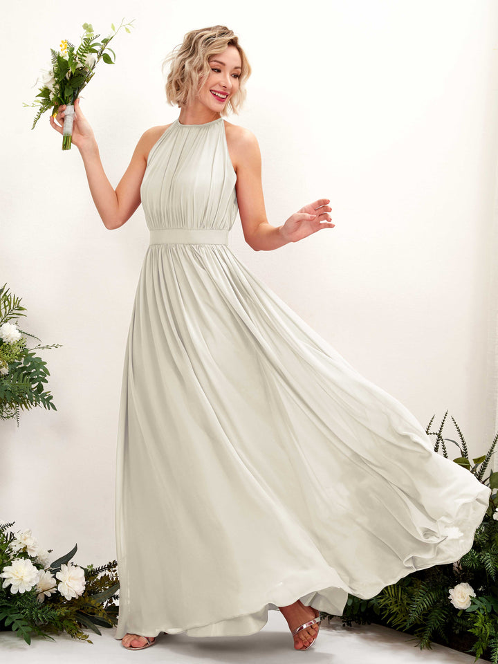 Halter Sleeveless Chiffon Bridesmaid Dress - Ivory (81223126)