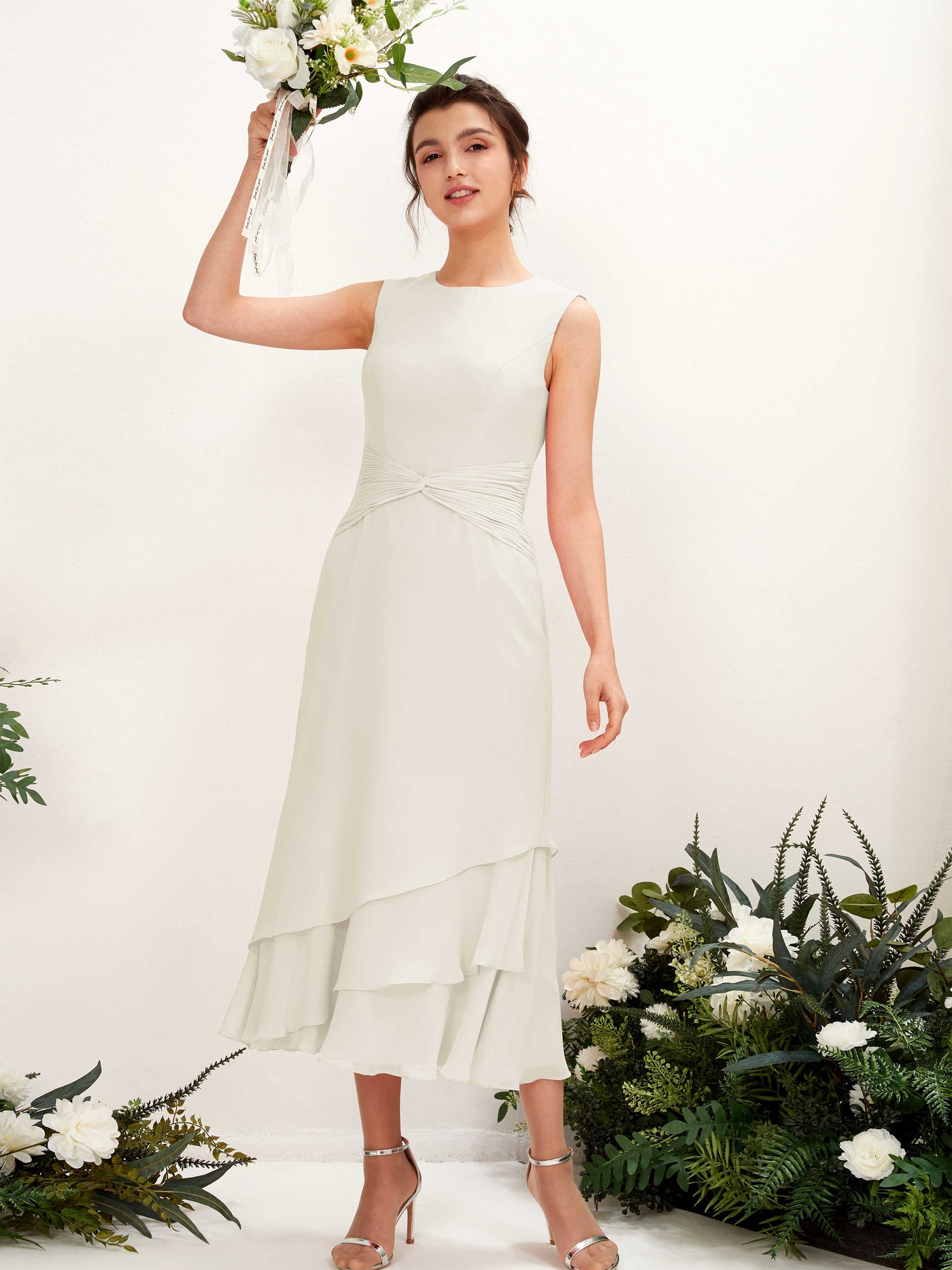 Mermaid/Trumpet Round Sleeveless Chiffon Bridesmaid Dress - Ivory (81221926)#color_ivory