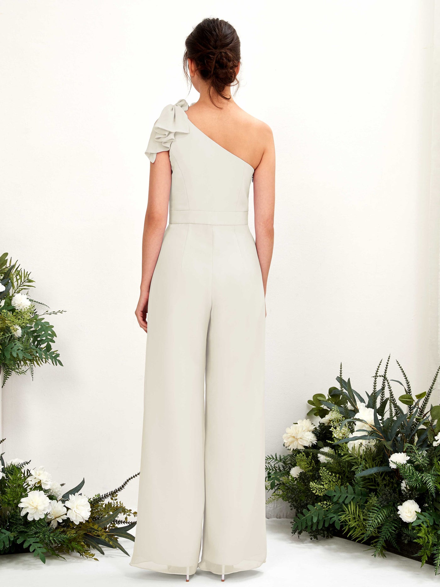 Carlyna Jasmine Jumpsuit Ivory Bridesmaid Dress Maxi Sleeveless One Shoulder Dress #color_ivory