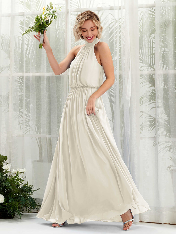 Halter Sleeveless Chiffon Bridesmaid Dress - Ivory (81222926)