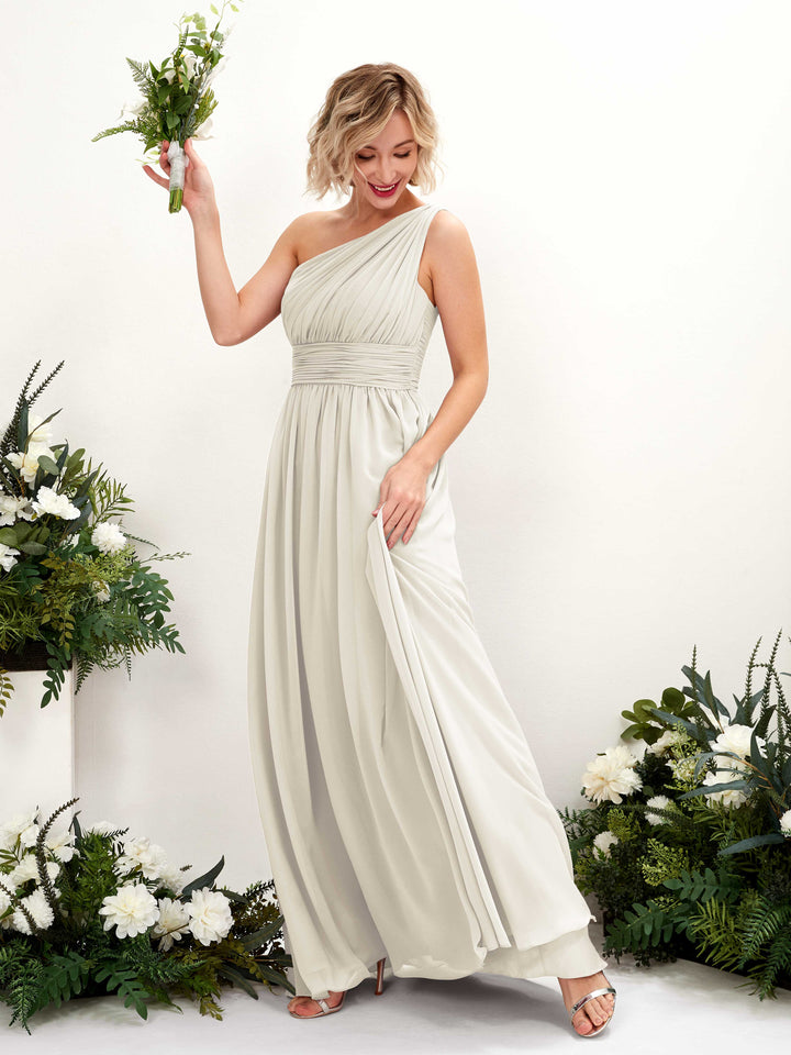 One Shoulder Sleeveless Chiffon Bridesmaid Dress - Ivory (81225026)