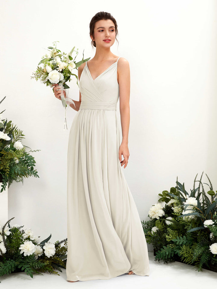 Spaghetti-straps V-neck Sleeveless Bridesmaid Dress - Ivory (81223926)