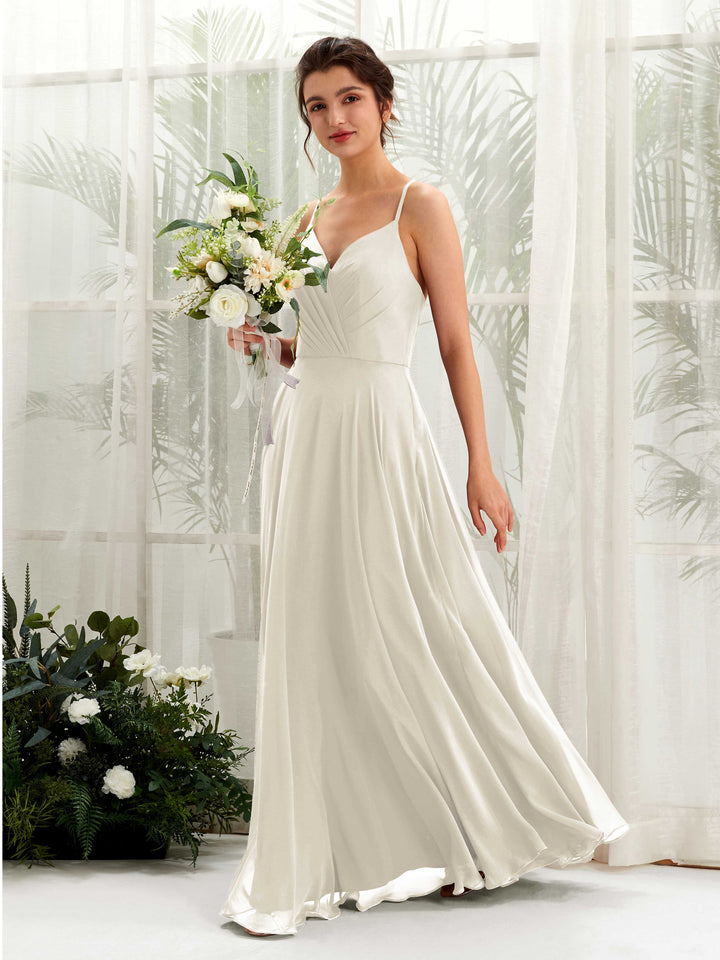 Spaghetti-straps V-neck Sleeveless Bridesmaid Dress - Ivory (81224226)