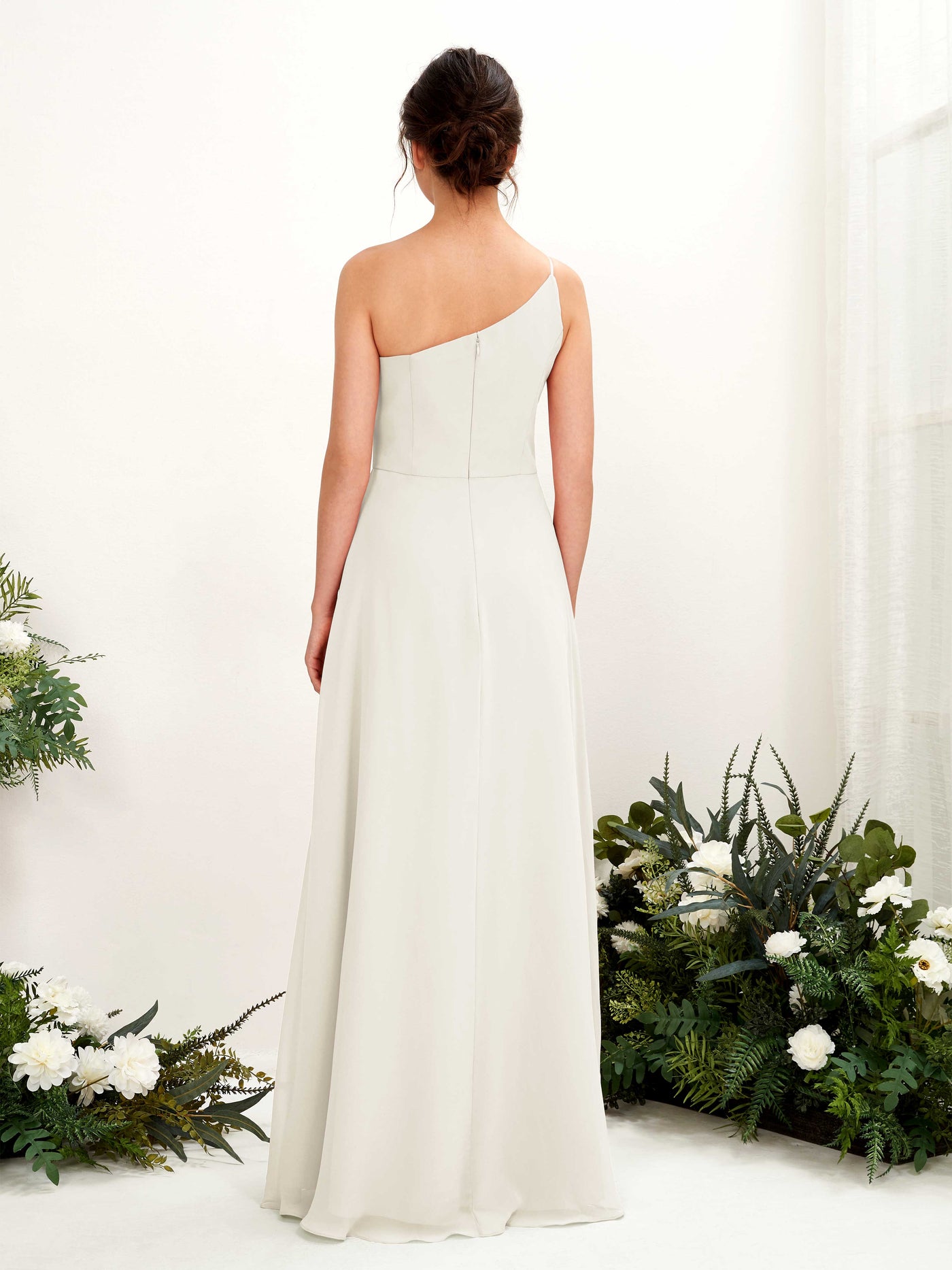 Carlyna Crystal A-Line Ivory Bridesmaid Dress Maxi Sleeveless One Shoulder Dress #color_ivory