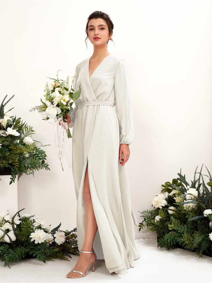 V-neck Long Sleeves Chiffon Bridesmaid Dress - Ivory (81223226)