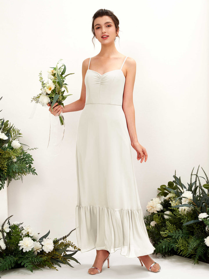 Spaghetti-straps Sweetheart Sleeveless Chiffon Bridesmaid Dress - Ivory (81223026)