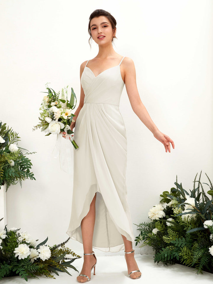 Spaghetti-straps V-neck Sleeveless Chiffon Bridesmaid Dress - Ivory (81221326)