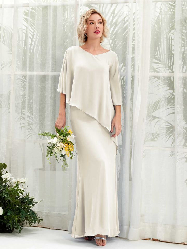 V-neck 3/4 Sleeves Chiffon Bridesmaid Dress - Ivory (81222526)