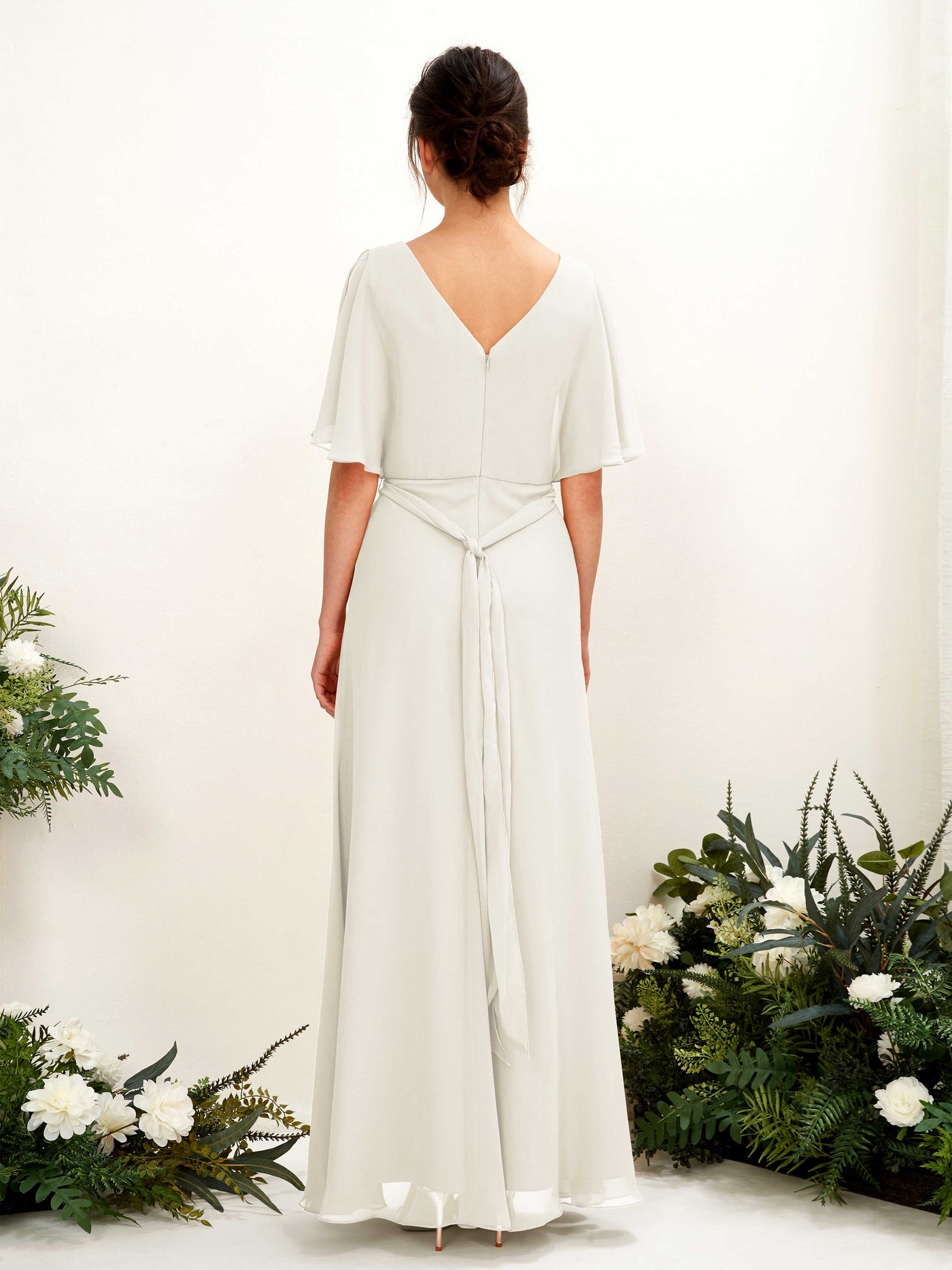 Carlyna Merta A-Line Ivory Bridesmaid Dress Maxi Short Sleeve V-Neck Dress #color_ivory