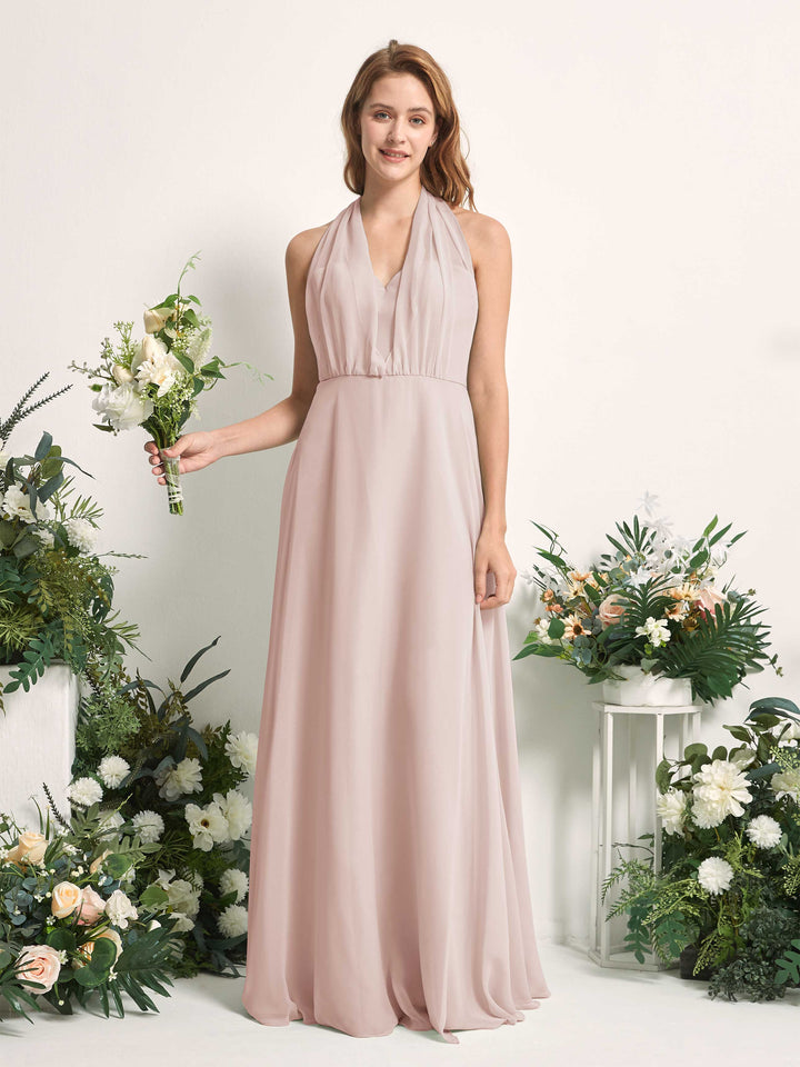 Carlyna Carolyn Convertible Biscotti Bridesmaid Dress Maxi Sleeveless Sweetheart Dress 