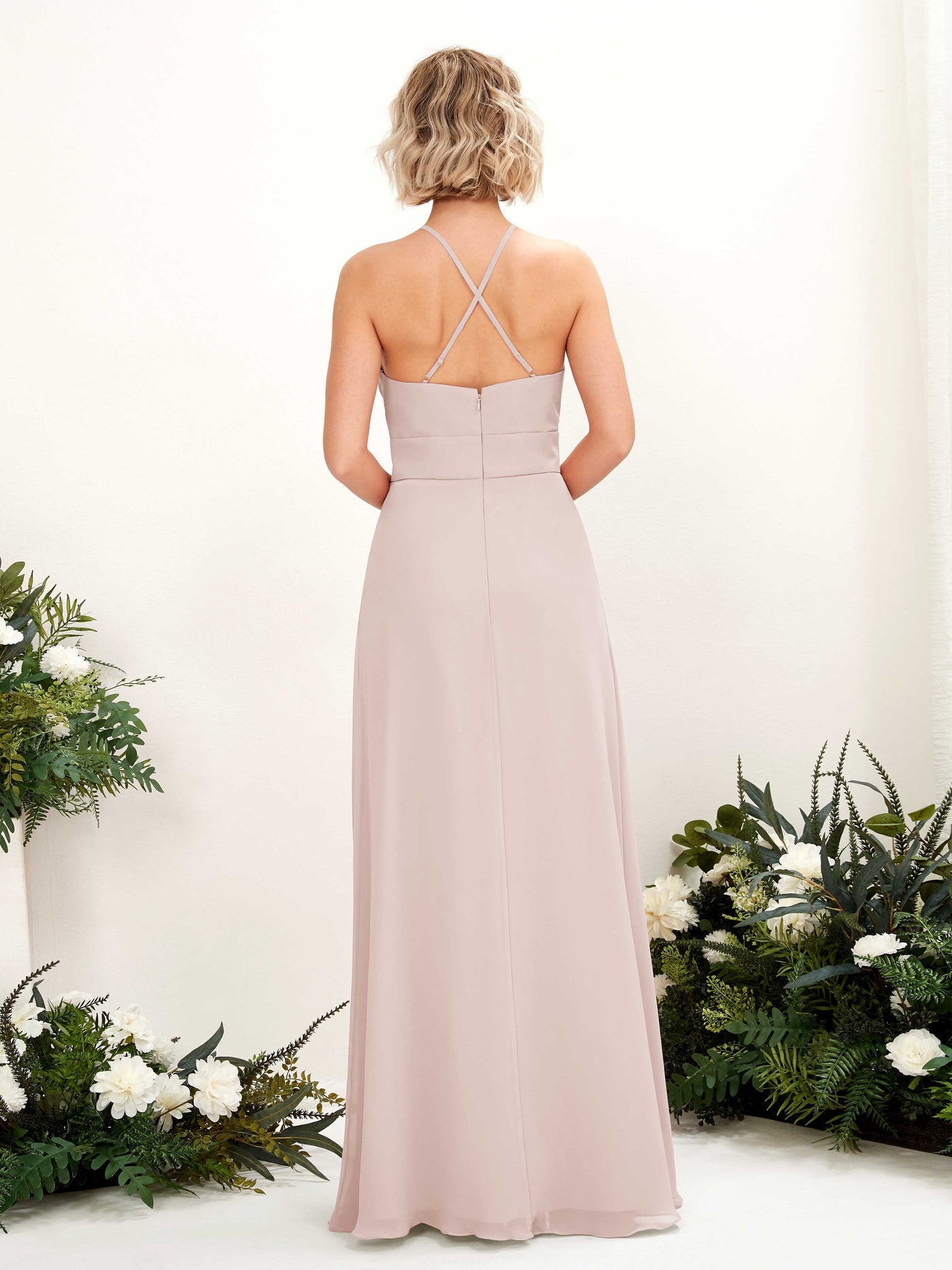 A-line Ball Gown Halter Spaghetti-straps Sleeveless Bridesmaid Dress - Biscotti (81225235)#color_biscotti