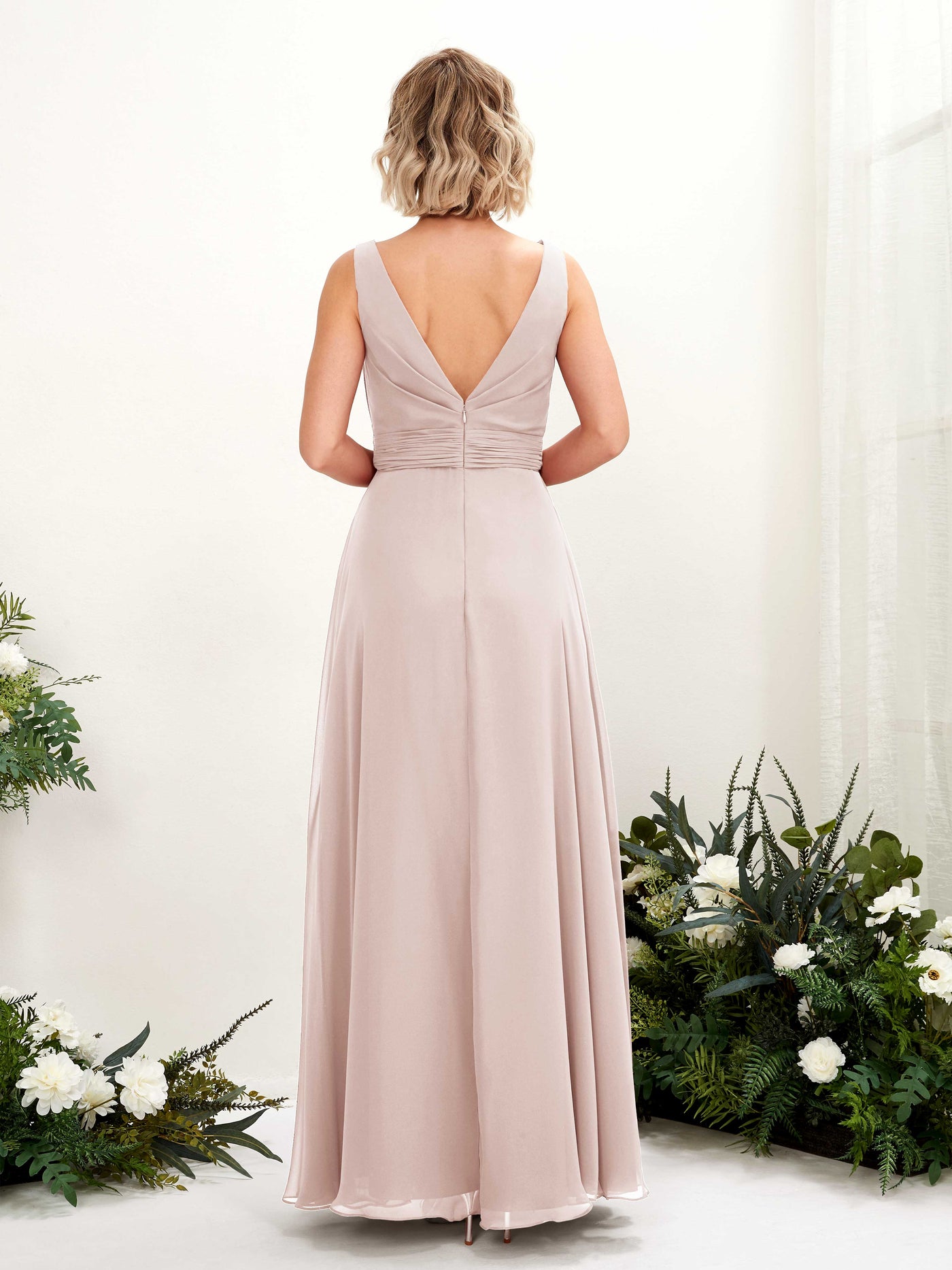 Carlyna Brianna A-Line Biscotti Bridesmaid Dress Maxi Sleeveless Boat Neck Dress #color_biscotti