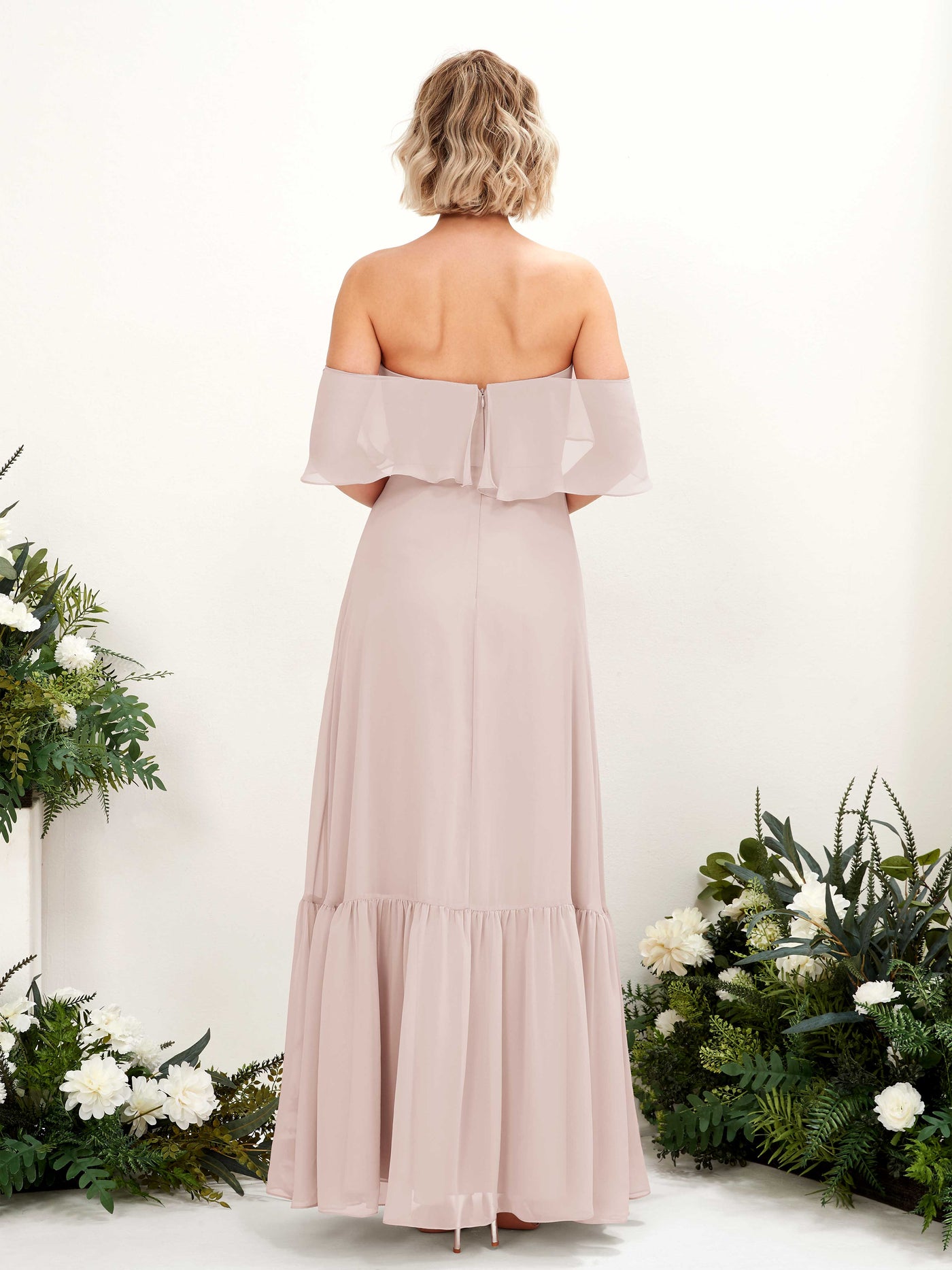 Carlyna Joie A-Line Biscotti Bridesmaid Dress Maxi Sleeveless Off the Shoulder Dress #color_biscotti