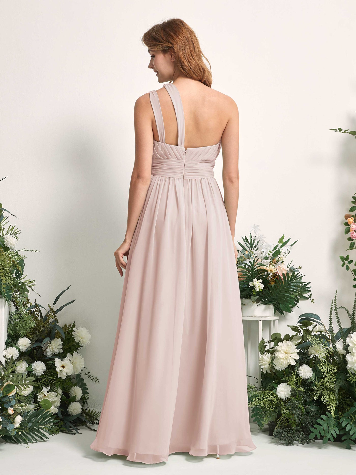 Carlyna Evelyn A-Line Biscotti Bridesmaid Dress Maxi Sleeveless One Shoulder Dress #color_biscotti