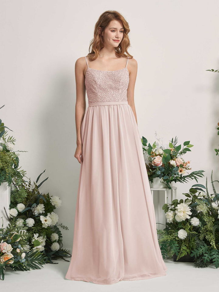 Carlyna Ursula A-Line Biscotti Beaded Bridesmaid Dress Maxi Sleeveless Sweetheart Dress 