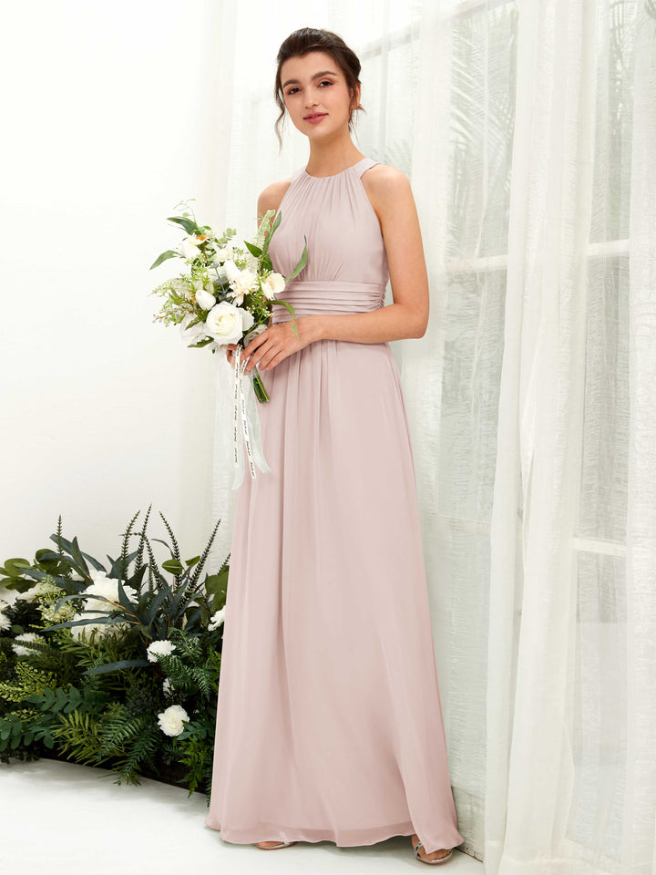 Carlyna Noelle A-Line Biscotti Bridesmaid Dress Maxi Sleeveless Round Neck Dress 