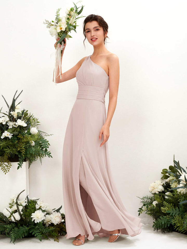 Carlyna Trita Sheath Biscotti Bridesmaid Dress Maxi Sleeveless One Shoulder Dress 