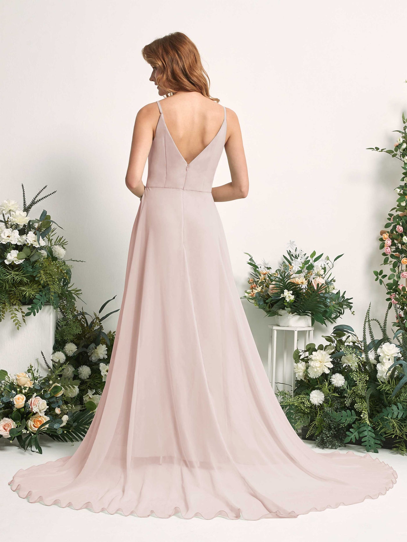 Bridesmaid Dress A-line Chiffon Spaghetti-straps Full Length Sleeveless Wedding Party Dress - Biscotti (81227735)#color_biscotti