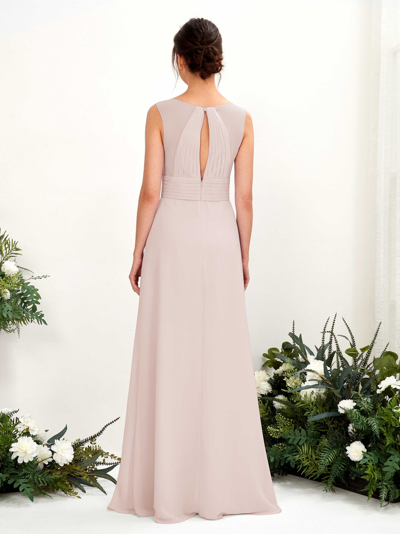 Carlyna Karen A-Line Biscotti Bridesmaid Dress Maxi Sleeveless V-Neck Dress #color_biscotti