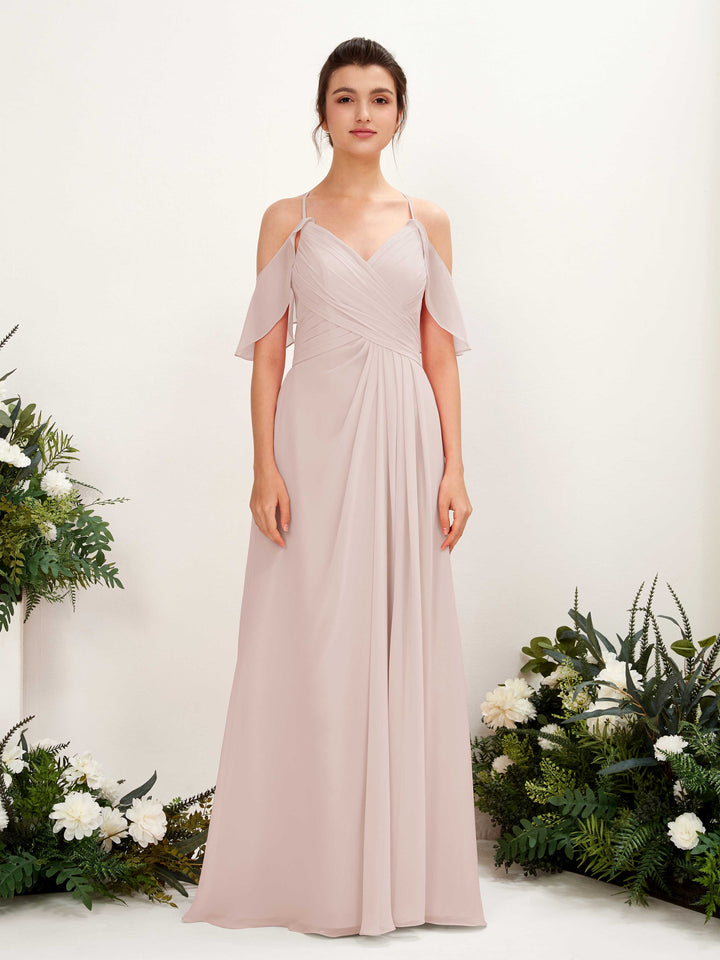 Ball Gown Off Shoulder Spaghetti-straps Chiffon Bridesmaid Dress - Biscotti (81221735)