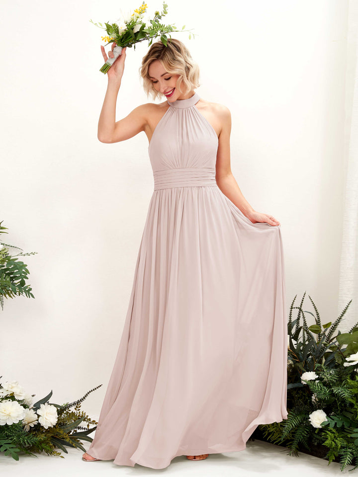Carlyna Hilda A-Line Biscotti Bridesmaid Dress Maxi Sleeveless Round Neck Dress 