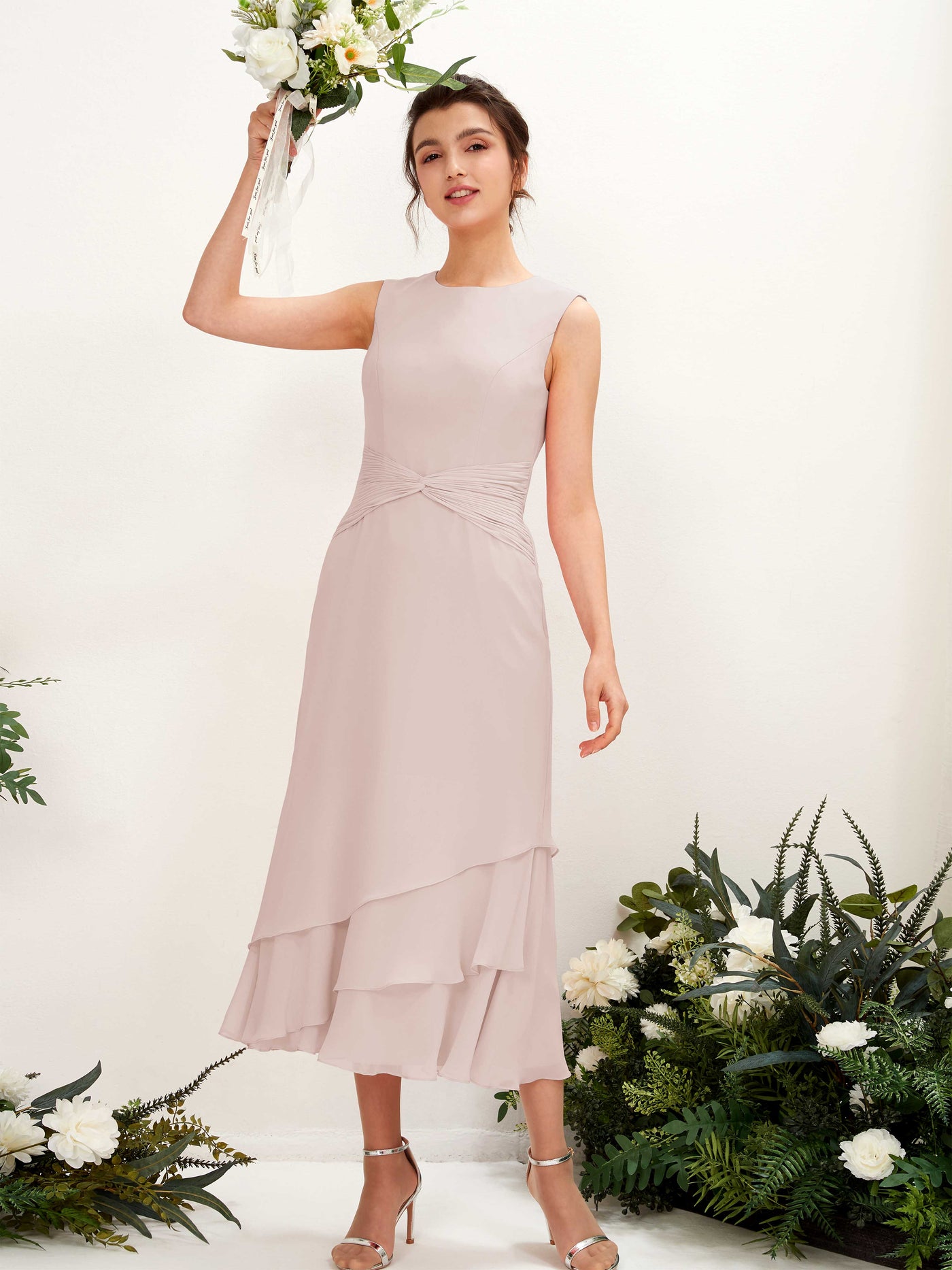 Mermaid/Trumpet Round Sleeveless Chiffon Bridesmaid Dress - Biscotti (81221935)#color_biscotti