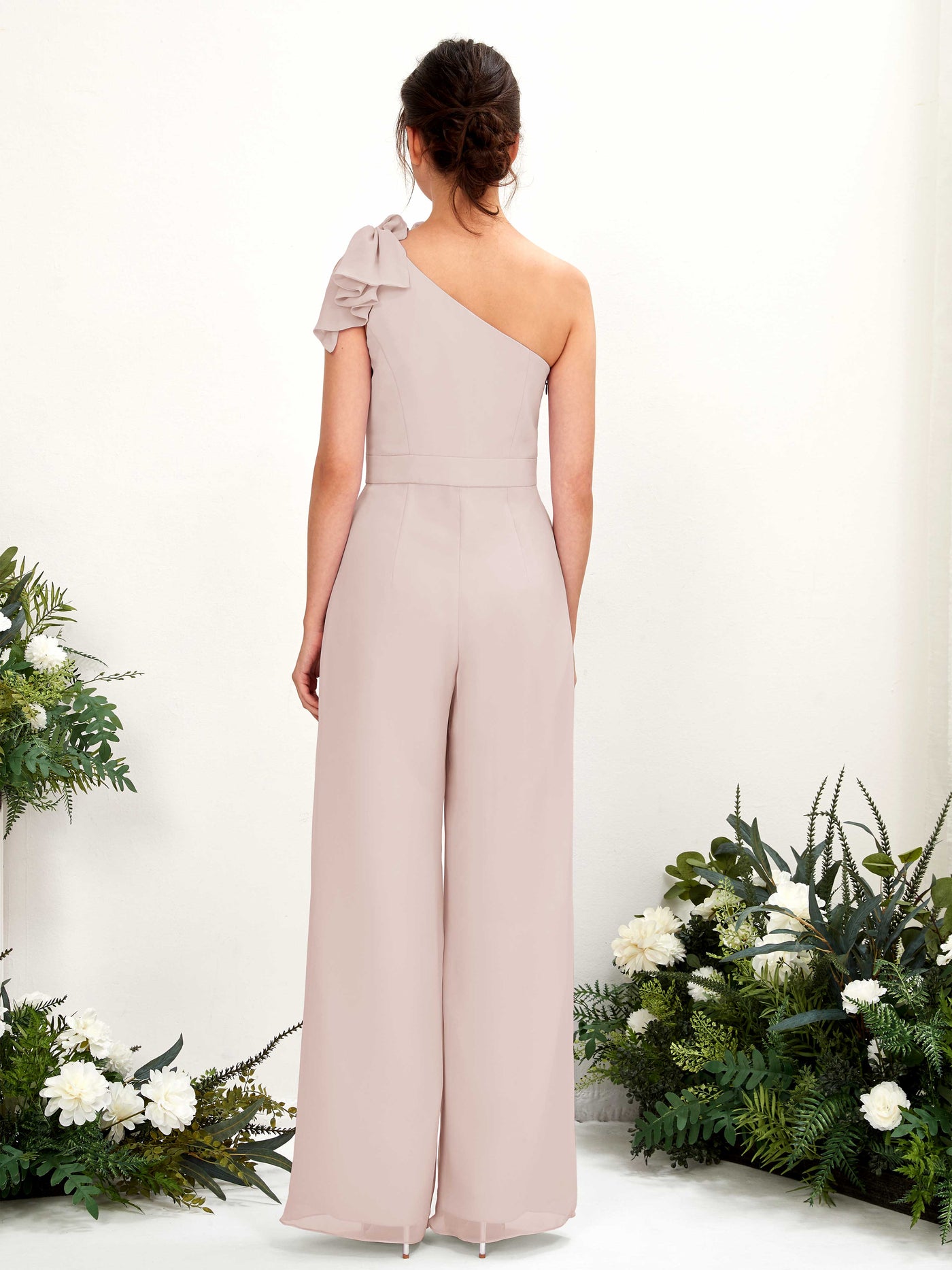 Carlyna Jasmine Jumpsuit Biscotti Bridesmaid Dress Maxi Sleeveless One Shoulder Dress #color_biscotti