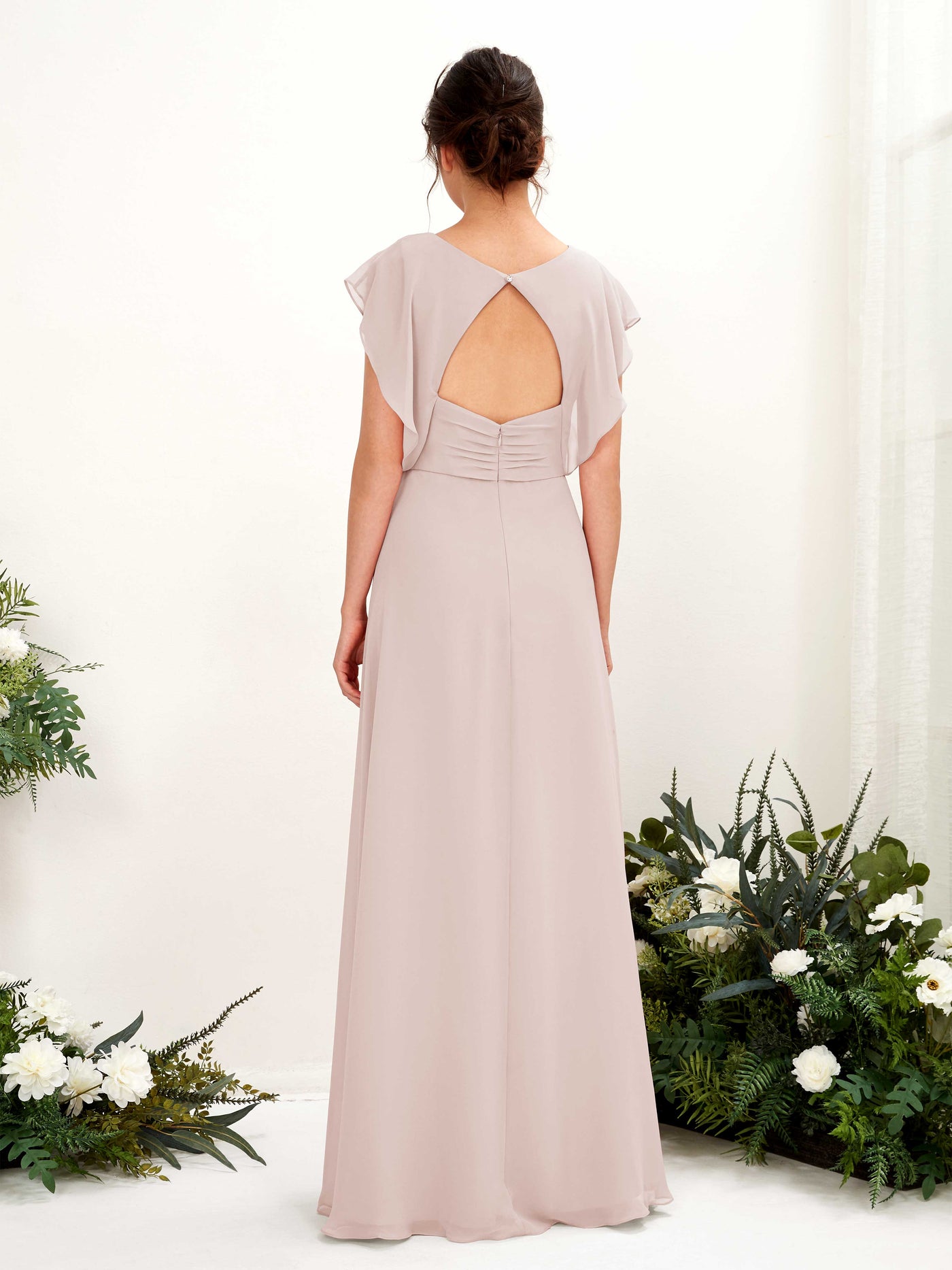 V-neck Cap Sleeves Bridesmaid Dress - Biscotti (81225635)#color_biscotti