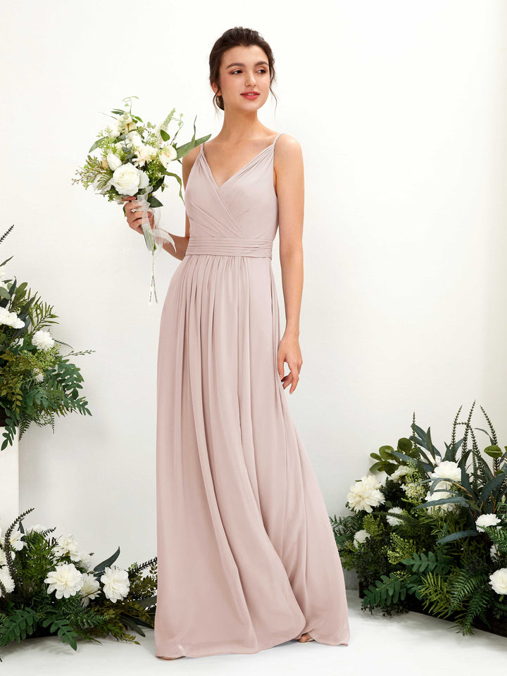 Carlyna Dira A-Line Biscotti Bridesmaid Dress Maxi Sleeveless V-Neck Dress 