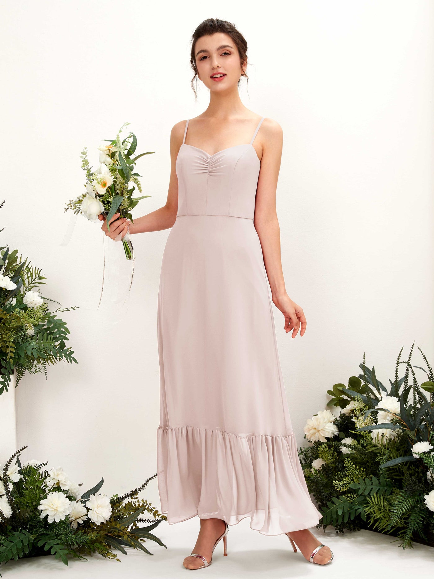 Spaghetti-straps Sweetheart Sleeveless Chiffon Bridesmaid Dress - Biscotti (81223035)#color_biscotti