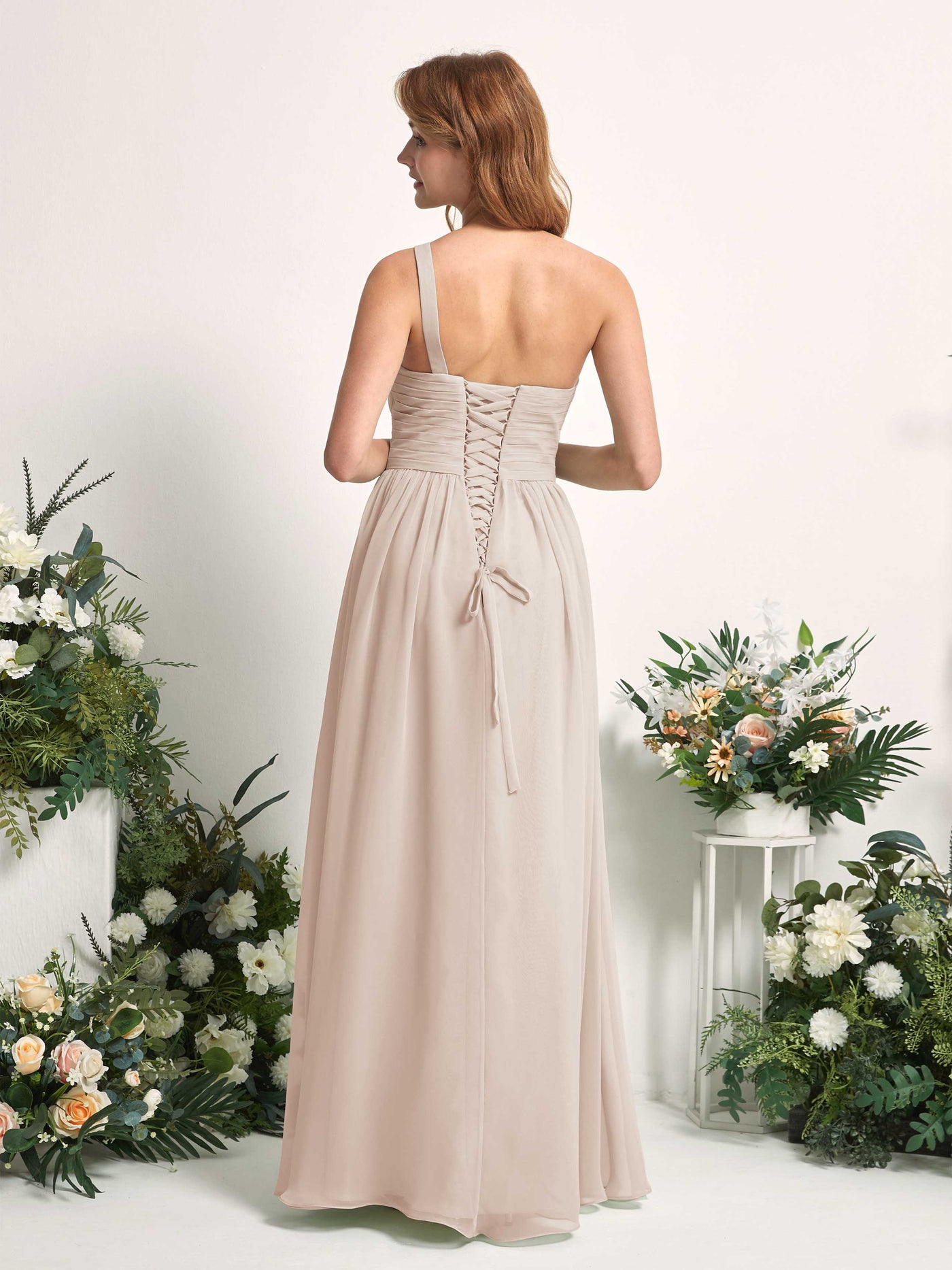 Bridesmaid Dress A-line Chiffon One Shoulder Full Length Sleeveless Wedding Party Dress - Champagne (81226716)#color_champagne