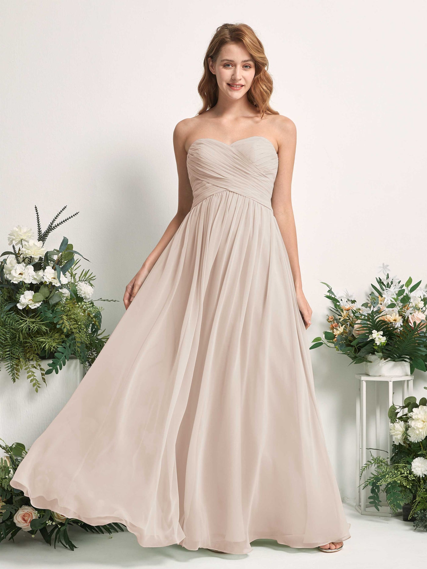 Bridesmaid Dress A-line Chiffon Sweetheart Full Length Sleeveless Wedding Party Dress - Champagne (81226916)#color_champagne