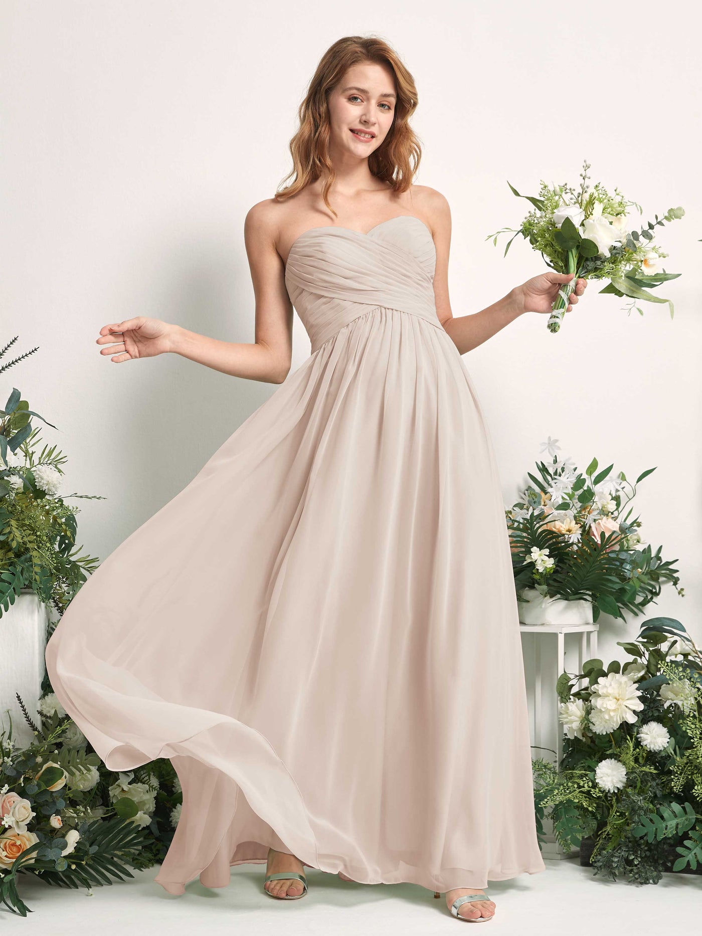 Bridesmaid Dress A-line Chiffon Sweetheart Full Length Sleeveless Wedding Party Dress - Champagne (81226916)#color_champagne