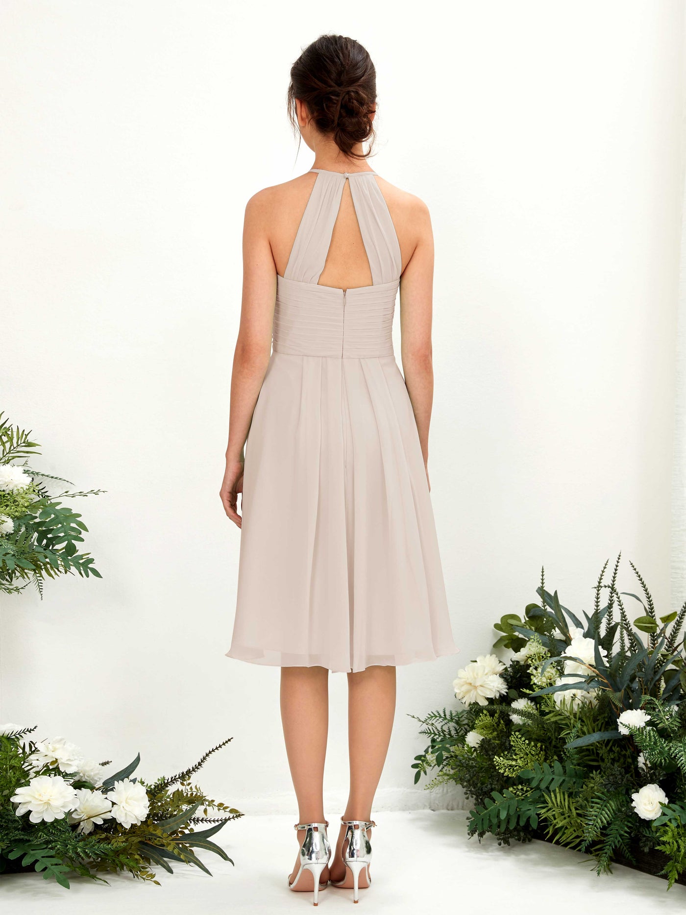 A-line Halter Sleeveless Chiffon Bridesmaid Dress - Champagne (81220416)#color_champagne